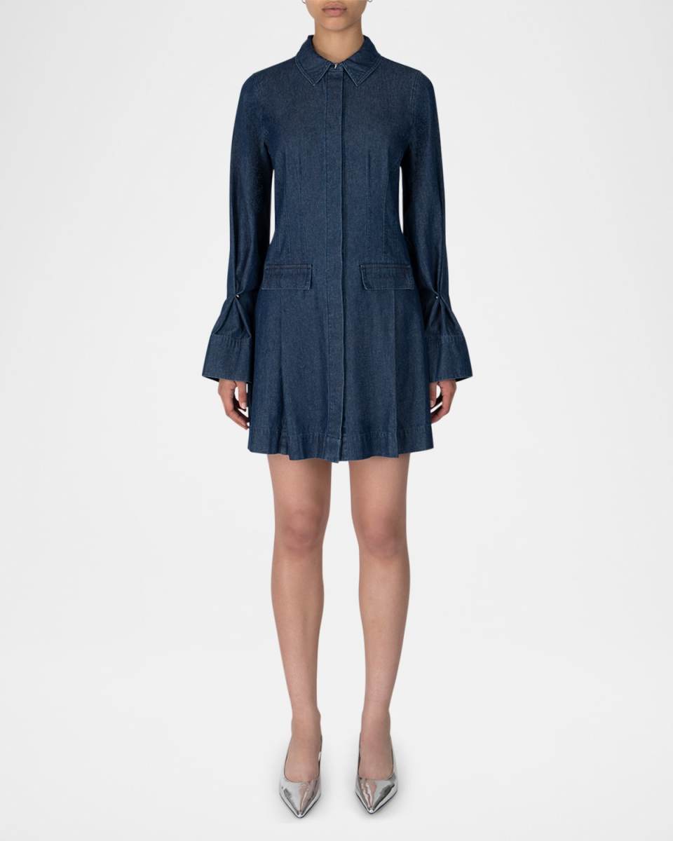 Danielle Long-Sleeve Denim Mini Shirtdress